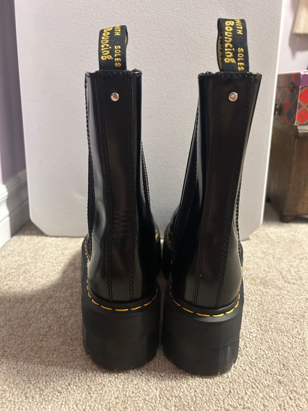 Dr. Martens Black Patent Platform Chelsea Boots with Side Zip - Picture 5 of 5